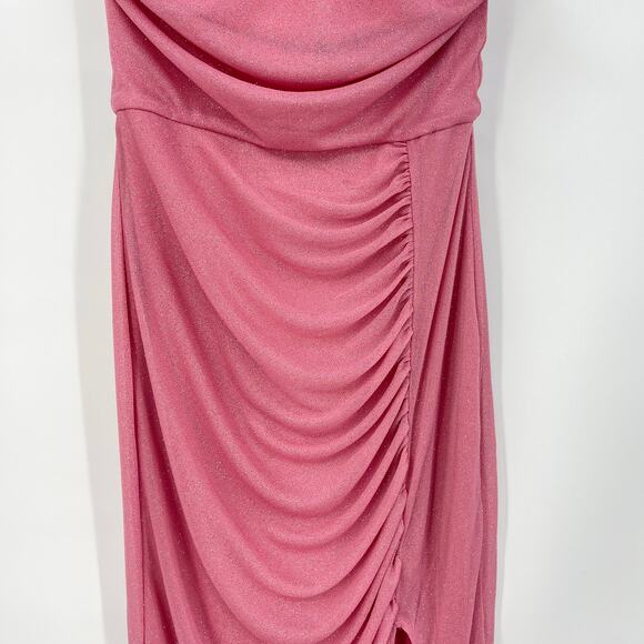 superdown | Bea Halter Maxi Dress in Pink Glitter Knit Ruched Halter S - Picture 7 of 14